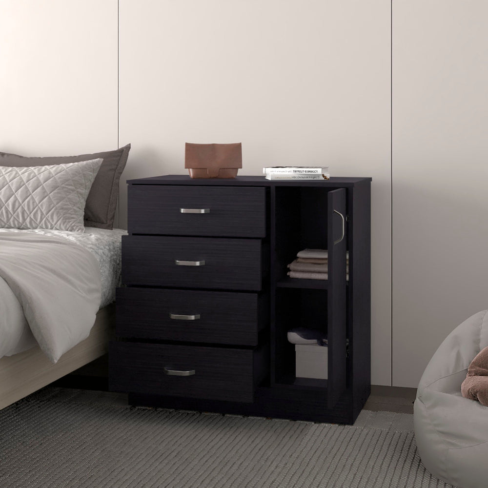 English Elm Wenge Modern 4-Drawer Dresser with Side Cabinet for Organized Storage, Rich Wenge Finish Elegance B062P373790