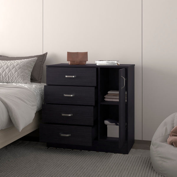 English Elm Wenge Modern 4-Drawer Dresser with Side Cabinet for Organized Storage, Rich Wenge Finish Elegance B062P373790