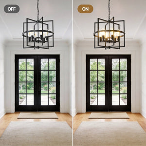 English Elm 6-light Matte Black Tiered Lantern Chandelier Industrial Farmhouse Foyer Pendant W5008P464229