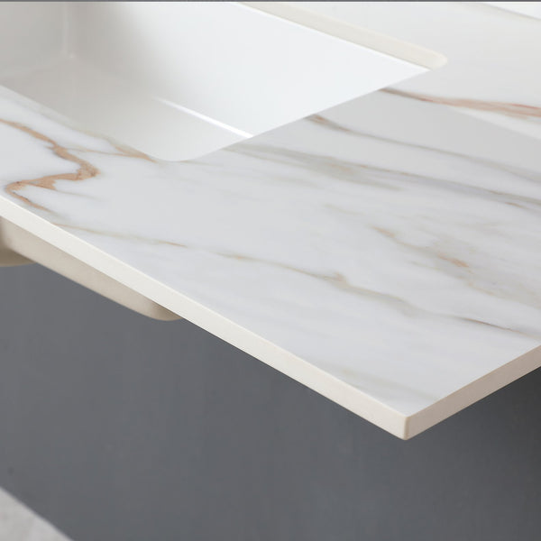 English Elm 43 Inch Marble Vanity Top - Elegant Carrara Design With Undermount Sink, 4" Backsplash, Easy Install W2699P192443