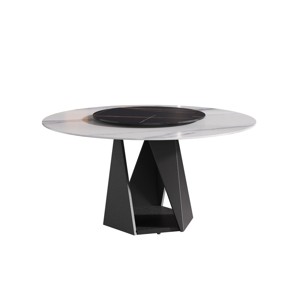 English Elm 59.05" Round Marble Dining Table With Iron Base, 6-8 Person Capacity, Stylish Lazy Susan Turntable W1535S00403
