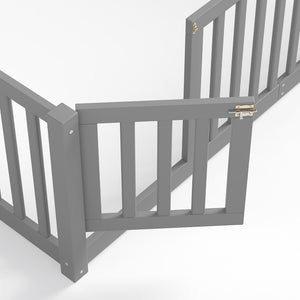 English Elm Twin Floor Bed Pine Wood Frame with Guardrails and Door for Safe Toddler Sleep Gray W1580P418052