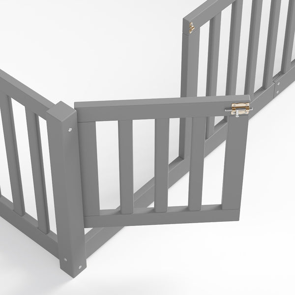 English Elm Twin Floor Bed Pine Wood Frame with Guardrails and Door for Safe Toddler Sleep Gray W1580P418052