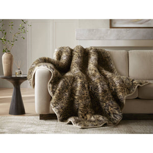 English Elm 1-piece Oversized Faux Fur Throw Bobcat Print Plush Velvet Backed Cozy Sofa Blanket Leopard B035P408335
