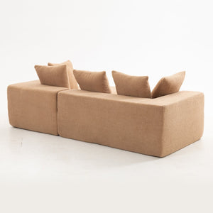 English Elm Full Foam Modular L-shaped Sectional Sofa Flannelette Upholstered with Five Throw Pillows Brown W3326S00025