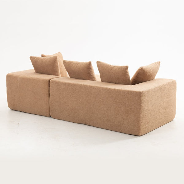 English Elm Full Foam Modular L-shaped Sectional Sofa Flannelette Upholstered with Five Throw Pillows Brown W3326S00025