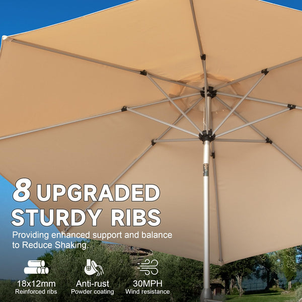 English Elm 9FT Patio Umbrella with Crank & Tilt, 180G UV‑Resistant Waterproof Canopy, Wind‑Vent, 8 Ribs Beige W1859P195947