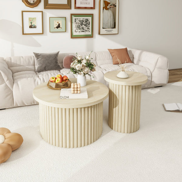 English Elm Coffee Table Set Of 2 - Modern Round Accent Tables For Stylish Living Room & Small Apartments W688P248113
