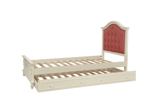 English Elm Contemporary Twin Bed with Trundle and Tufted Upholstered Headboard, Sturdy Slats, Kids Bedroom Furniture Pink,White 83 L x 12 W x 9 H B011S02033