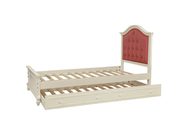 English Elm Contemporary Twin Bed with Trundle and Tufted Upholstered Headboard, Sturdy Slats, Kids Bedroom Furniture Pink,White 83 L x 12 W x 9 H B011S02033