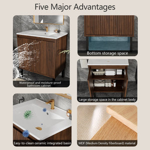English Elm 30 Inch Bathroom Vanity with Sink — Floor-Standing Stability, Soft-Close Drawers, Ample Storage, Durable Finish Walnut 35.47 L x 8.07 W x 21.85 H W3520S00013