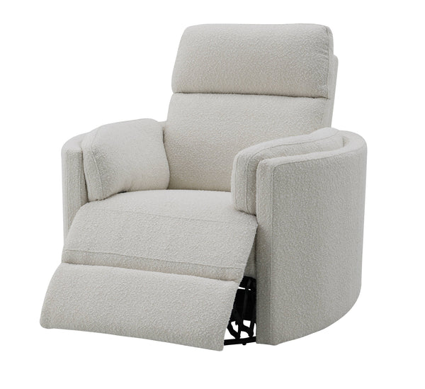 English Elm Sagen Beige Boucle Glider Recliner with Swivel and Pocket Coil Comfort, Compact 9" Wall Clearance B2726P241795