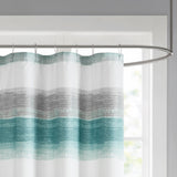 Madison Park Essentials Saben Casual Stripe Print Shower Curtain MPE70-1029 Aqua/Grey