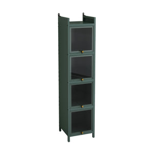 English Elm Modern Four-tier Glass Door Cabinet with Slim Iron Frame, Five Shelves, Heavy-Duty 33lb Capacity Dark Green W757P241563
