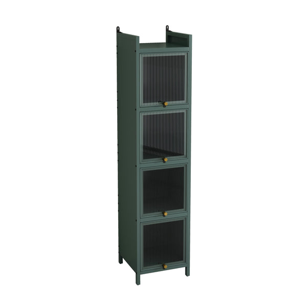 English Elm Modern Four-tier Glass Door Cabinet with Slim Iron Frame, Five Shelves, Heavy-Duty 33lb Capacity Dark Green W757P241563