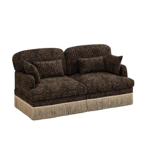 English Elm Comfy Chenille Leopard Print Loveseat with Tassel Trim Modular Sectional for Living Room Brown W5656S00010