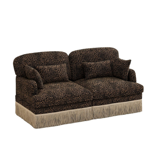 English Elm Comfy Chenille Leopard Print Loveseat with Tassel Trim Modular Sectional for Living Room Brown W5656S00010