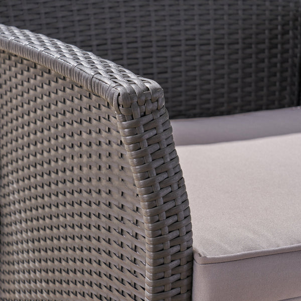 English Elm Christopher Knight Home® - ST LUCIA CHAIR Stylish PE Rattan Patio Seat with Iron Frame, Waterproof Fabric, Compact 28.25x25.5x17 Grey 54676.00GRY