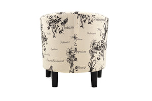 English Elm Accent Chair and Ottoman Set Botanical Script Print Barrel Back with Tapered Legs B089P416565