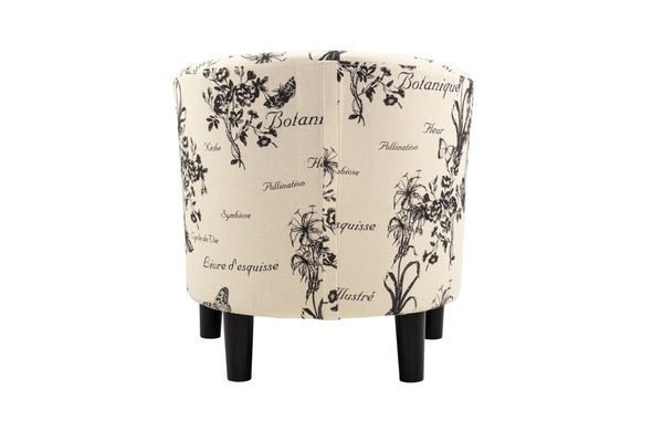 English Elm Accent Chair and Ottoman Set Botanical Script Print Barrel Back with Tapered Legs B089P416565