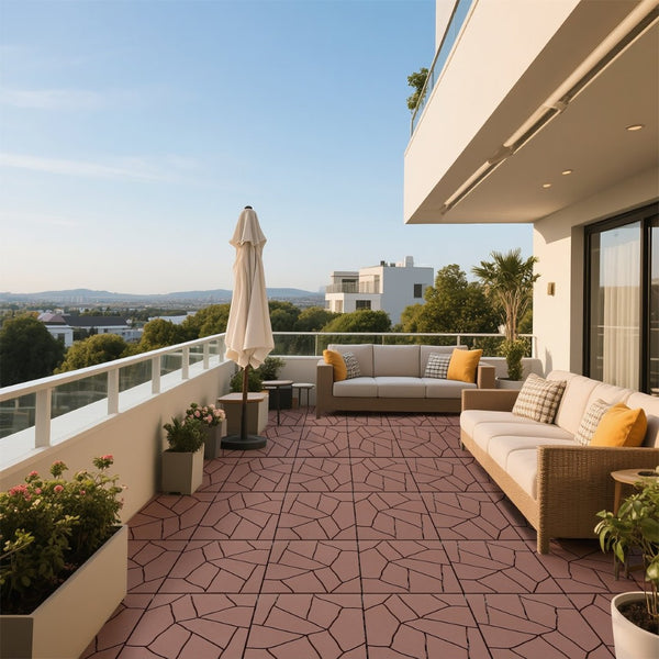 English Elm Stone Textured Interlocking Patio Deck Tiles Polypropylene Outdoor Floor Set of 44 W3022P251850