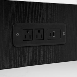 English Elm K&K Extendable Kitchen Island with Dining Table, 51.2" Seating for 2-6, Power Hub & Double Storage Black N707S000010B