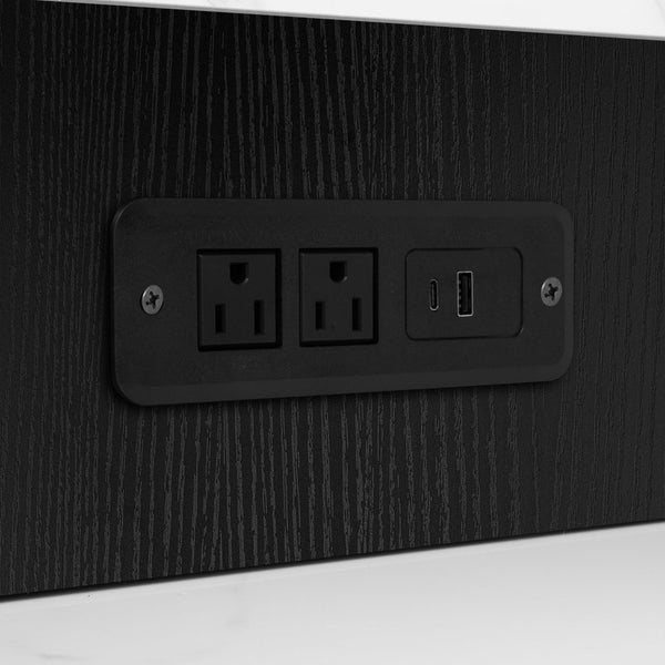 English Elm K&K Extendable Kitchen Island with Dining Table, 51.2" Seating for 2-6, Power Hub & Double Storage Black N707S000010B