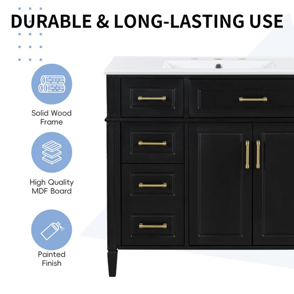 English Elm 36 Inch Freestanding Bathroom Vanity Sage Pine Cabinet Gold Hardware Ceramic Sink Black N725P366466B