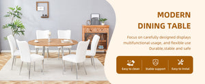 English Elm Table and Six Chair Extendable Dining Set Wood Grain Mdf Top Silver Metal Legs W1151S03963