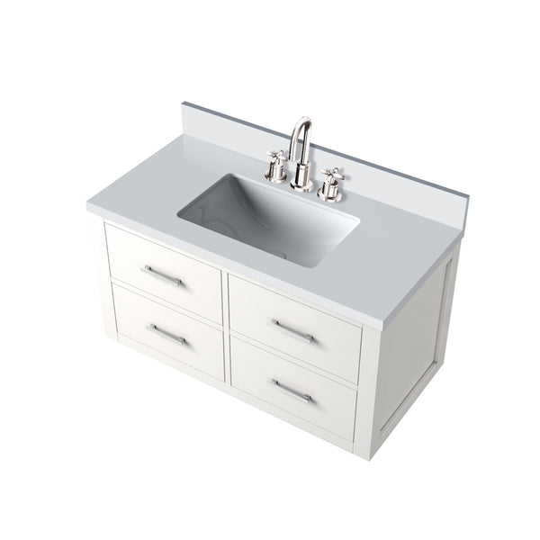 English Elm White Single Bath Vanity 36" W X 22" D With Elegant Quartz Top & Polished Chrome Faucet Set Ready To Install B2731P257983-GIGA