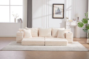 English Elm Oversized Corduroy Cloud Couch Convertible Sleeper Sofa with Memory Foam Seating Beige W395S00116