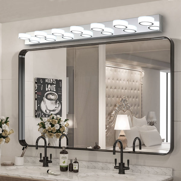 English Elm 52" Modern 8-Light Vanity Mirror Light with Frosted Glass Shades and Iron Frame for Dressing Room Illumination Chrome W1340P206817