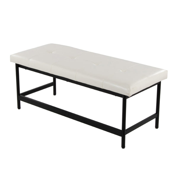 English Elm Bench Upholstered in Faux Leather with Powder Coated Frame for Bedroom or Entryway Black,White B202S02137