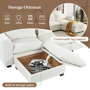 English Elm U_style Modular U-shaped Sectional Sofa with Storage Ottomans Linen Polyester 6 Seat Beige WY000462AAA