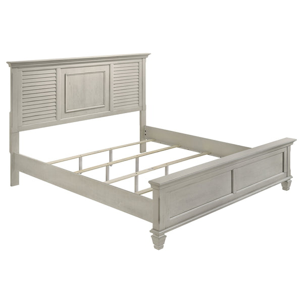 English Elm Hazelwood Distressed White Eastern King Panel Bed – Rustic Farmhouse Design With Louvered Headboard B062S00947