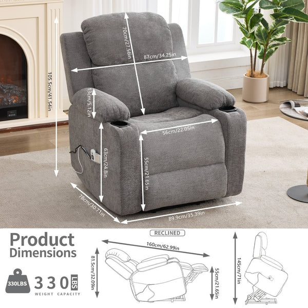 English Elm Infinite Power Lift Recliner with Massage Heat Usb Port and Cup Holders for Seniors W5029P388738