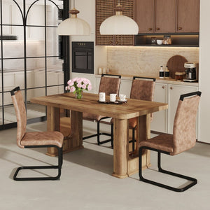 English Elm Table 5-Piece Dining Set - Modern Wood Textured Table With 4 Brown Tech Fabric Chairs & Black Legs W1151S03584-GIGA