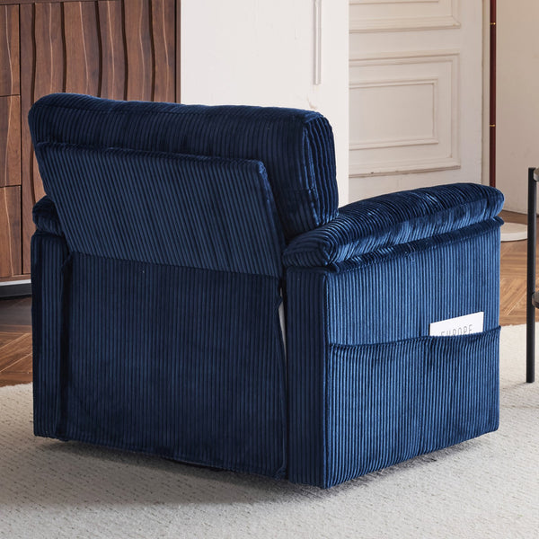 English Elm 33 Inch Oversized Swivel Corduroy Lounge Chair with Plush Chenille Cushioning and Support Springs Blue W1829P265013