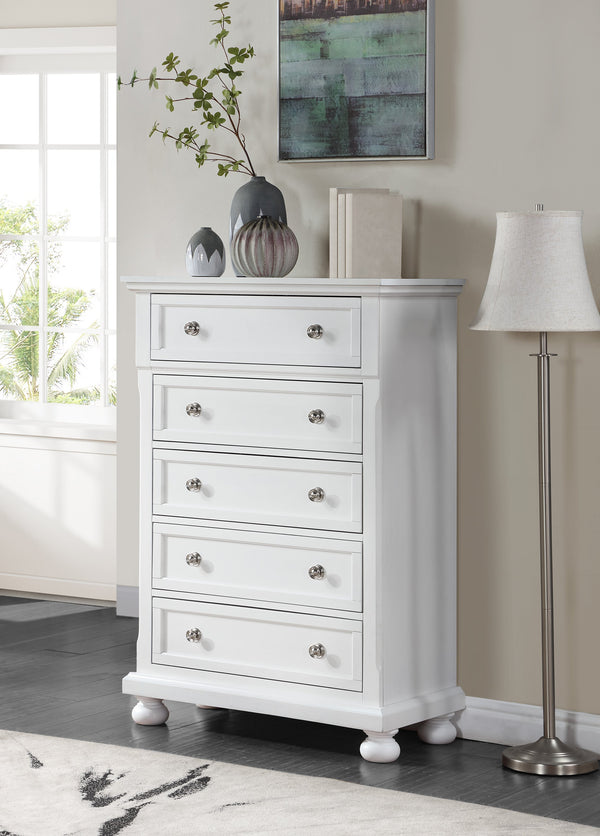 English Elm Meade Contemporary 5-Drawer Chest with Felt-Lined Top, Dovetail Construction & Wood Feet for Style White 39.5 L x 53 W x 20.5 H B078P301541