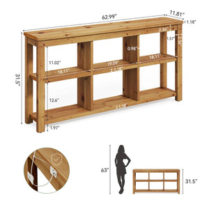 English Elm Sleek Wood Grain Console Table Geometric Base Slim Entryway Sofa Foyer Accent T3971P464171