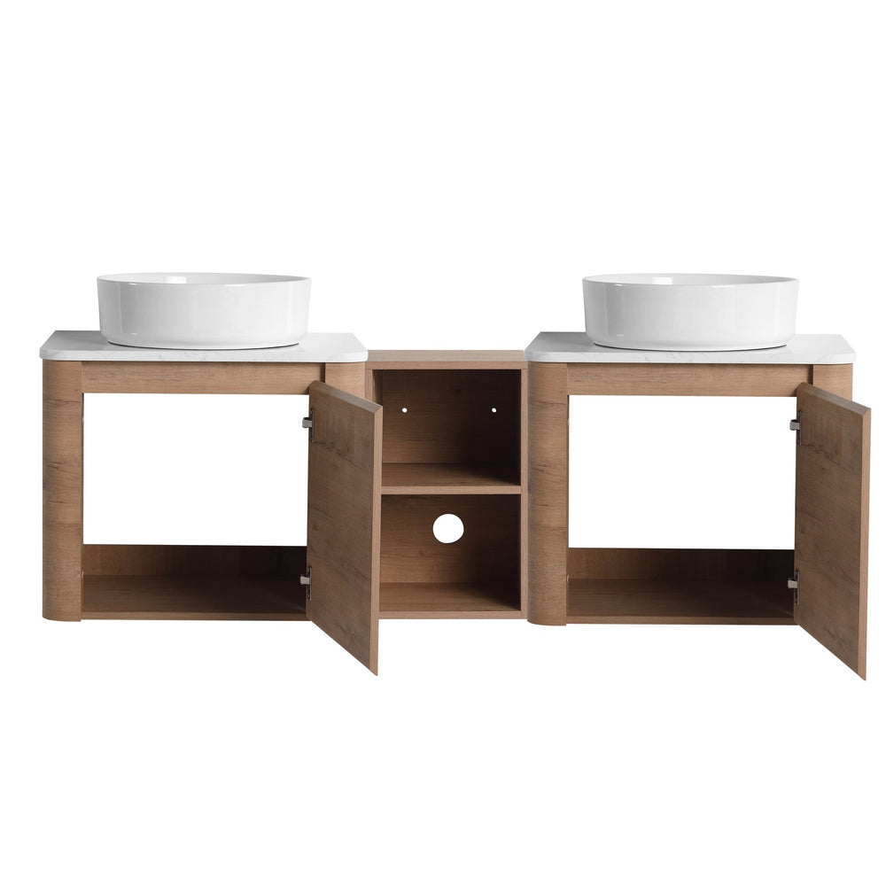 English Elm 60'' Wall-Mounted Bathroom Vanity With Ceramic Art Sink, Soft-Close Door & Stylish Storage Solutions W999S00410