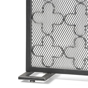 English Elm Christopher Knight Home® - FIRE Modern Single Panel Iron Fireplace Screen Black Brushed Silver – Clover Trellis Mesh Guard, 43x32 65180.00BBSILV