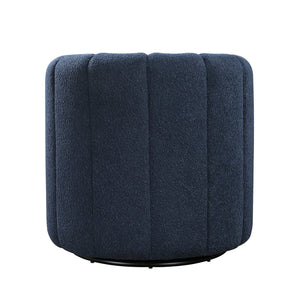 English Elm Modern Swivel Chair with Ottoman in Bouclé Fabric, Solid Wood Frame, Cozy Curved Design for Living Rooms Blue 32 L x 31 W x 31.25 H B011P281845