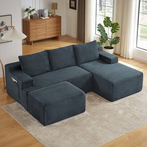 English Elm U-shaped Cloud Sectional with Corduroy Upholstery Deep Seat Modular Sleeper Sofa W2339S00102