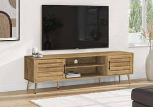 English Elm Tv Stand 72 Inch Media Console Laminate Finish Solid Wood Legs Cable Management Storage Walnut B2710P461907