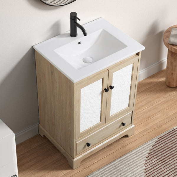 English Elm White Ceramic Wall Mount Bathroom Sink with Integrated Towel Bar for Modern Baths W3402P362474