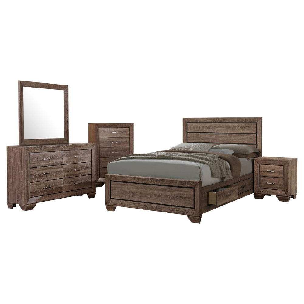 English Elm Carina Queen Bedroom Set Grey Oak Paneled Headboard Nickel Hardware Five Piece Taupe B062S00746