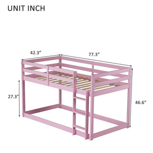 English Elm Solid Rubberwood Twin Over Twin Floor Bunk Bed - Sturdy, Stylish Pink Design With Ladder & Slats W504P191672-GIGA