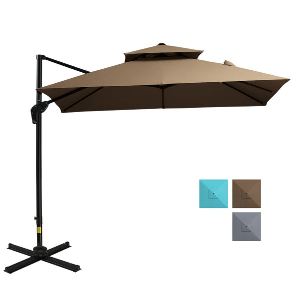 English Elm Outsunny 10Ft Offset Cantilever Patio Umbrella With Crank, 360° Rotation, Easy Tilt & Cover, Coffee W2225P217596-GIGA