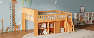 English Elm Queen Loft Bed with Open Shelving Built-in Led Light White Wood Frame N7090005025N